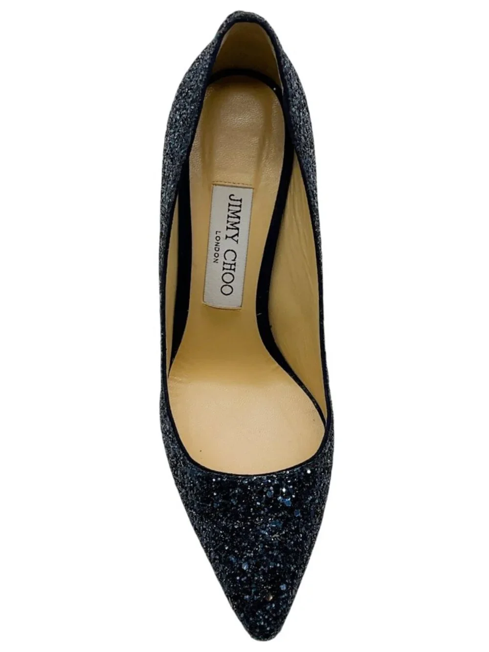 Jimmy Choo Navy Blue Glitter Pumps